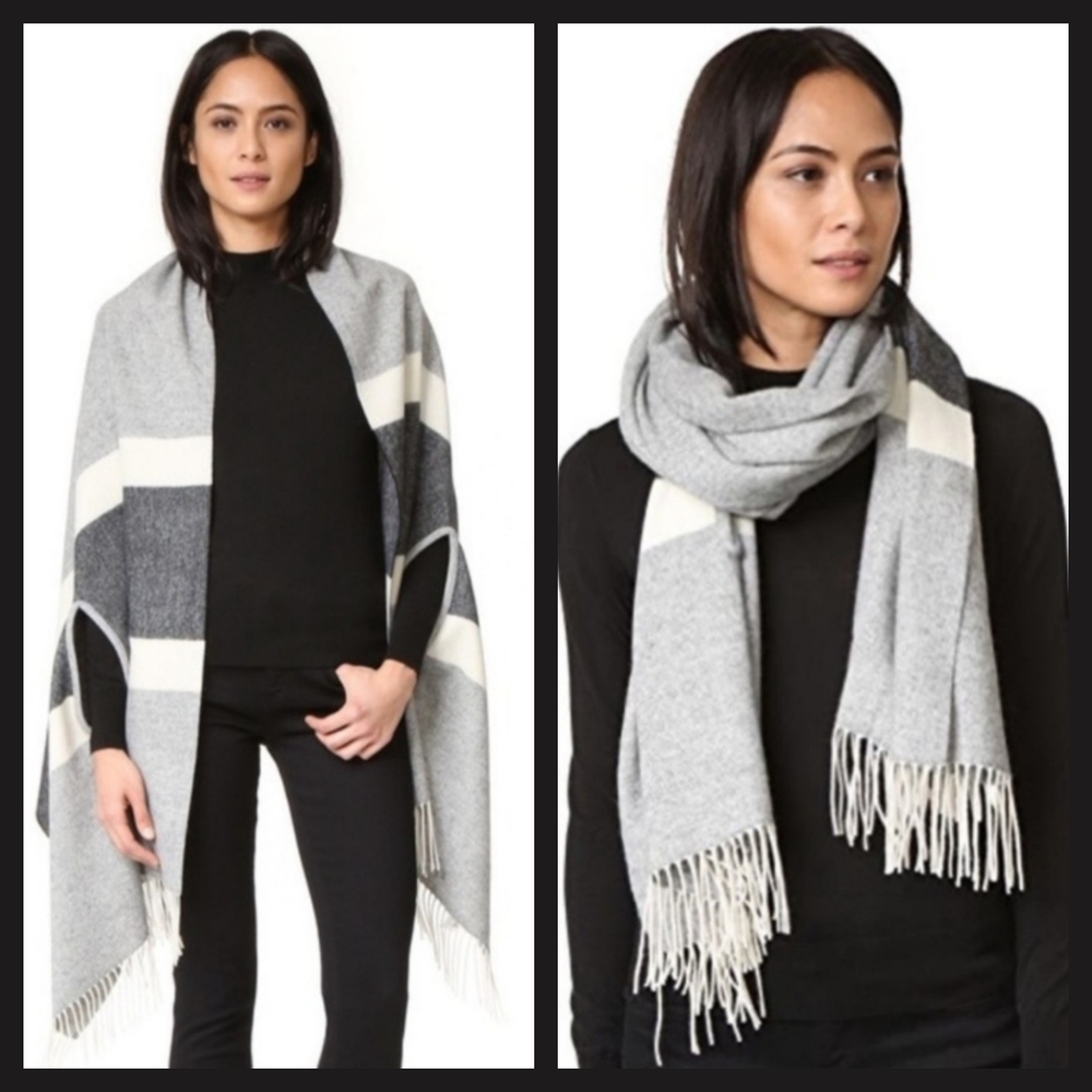 🩶Madewell🩶 - Gray/Cream/Black Woodward Stripe Fringe Shawl/Scarf